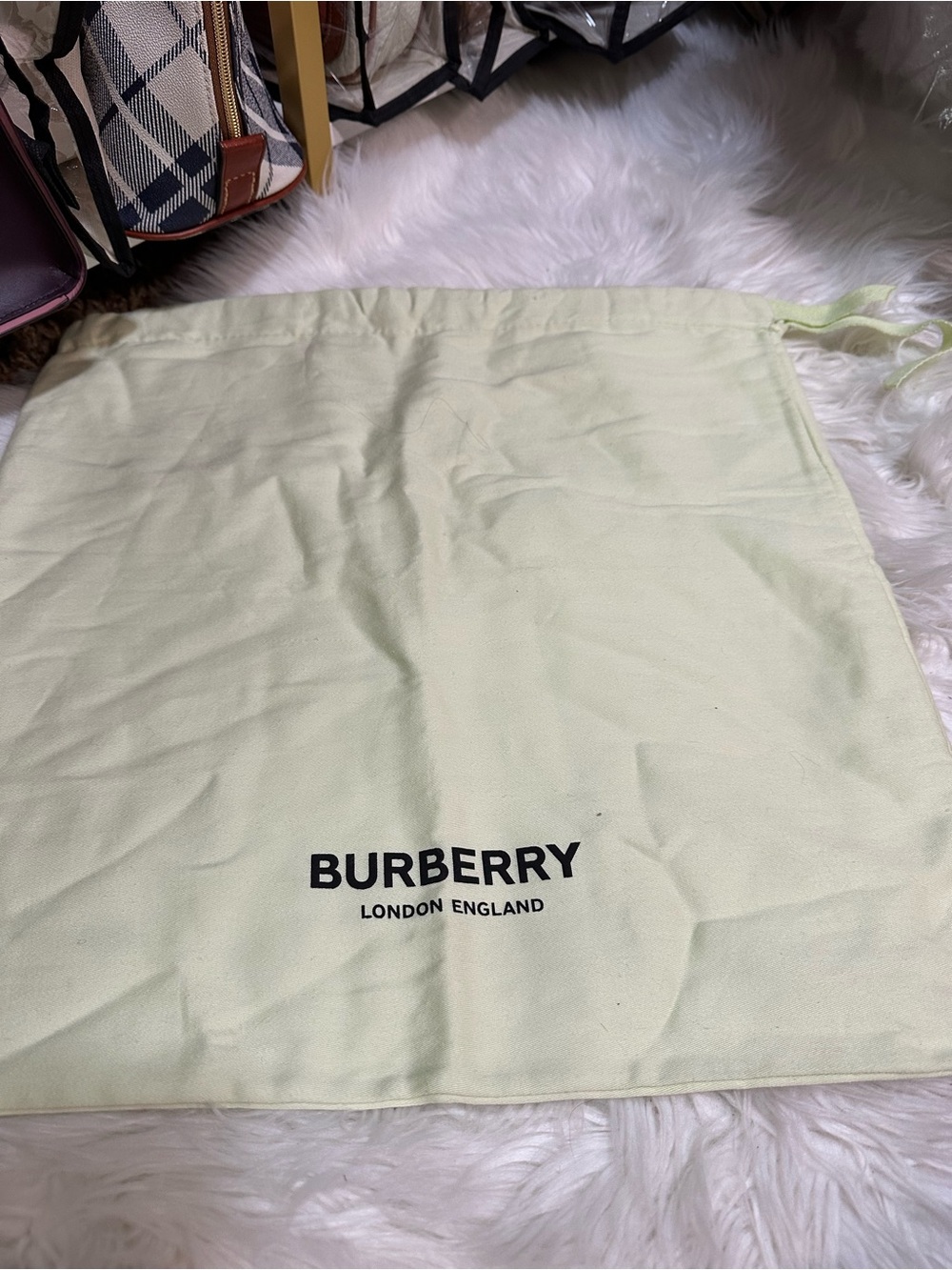 Burberry Pale Yellow Logo Drawstring Bag 17x17